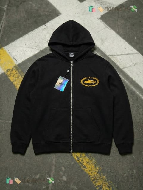 Sweat com capuz Corteiz Royale Zip - Negro y Gris – Link da Hacoo